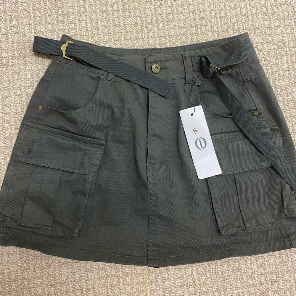 Grey Cargo Mini Skirt